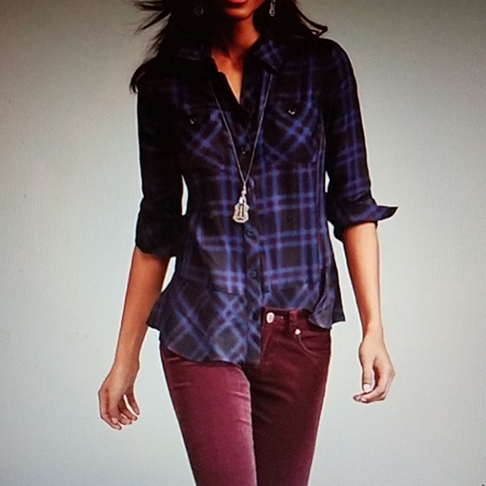 Cabi peplum plaid shirt size XS